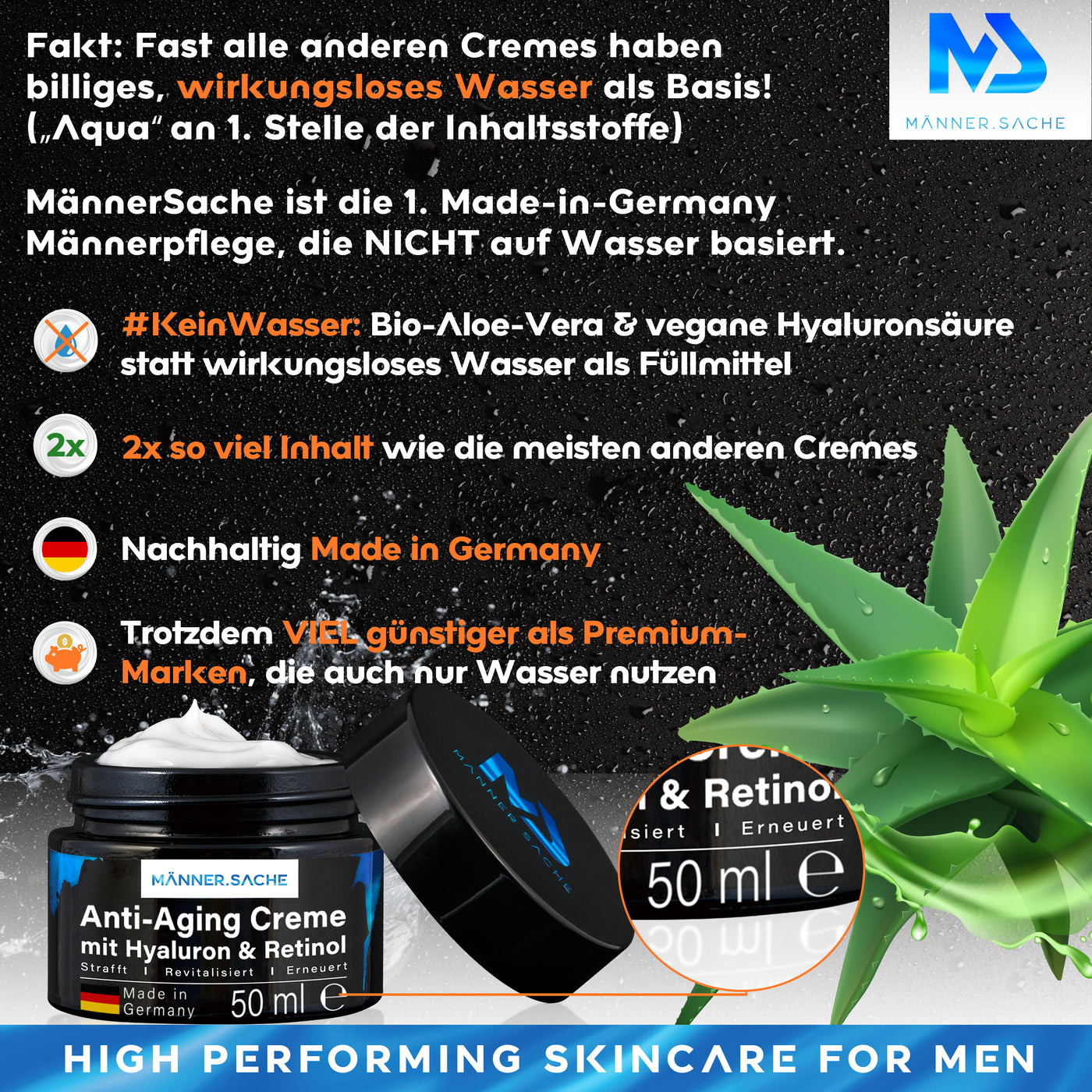 MännerSache Bio-Aloe-Vera Anti-Aging Creme & Antifalten für Männer 50ml